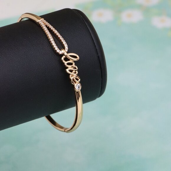 Elegant Rose Gold ""Love"" Bangle with Sparkling CZ Accents, XPBL0582 - Picture 6 of 12